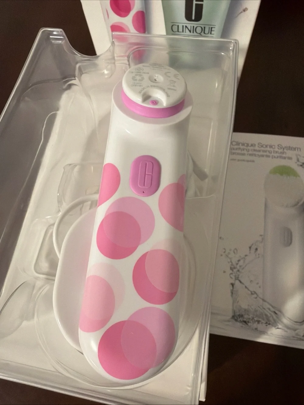 Clinique Sonic System Purifying Cleansing Electric Facial Brush Pink Polka Dots